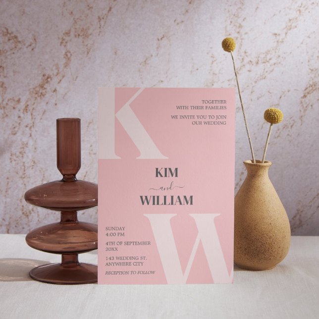 Invitation Mariage Monogramme rose (Pink Monogram Wedding Invitation)