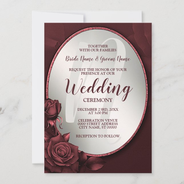 Invitation Mariage Monogramme Roses Roses Roses Roses Roses R (Devant)