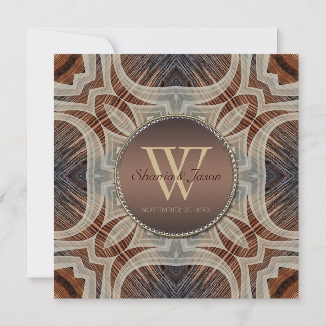 Invitation Mariage Monogramme Rustic Grooves (Devant)