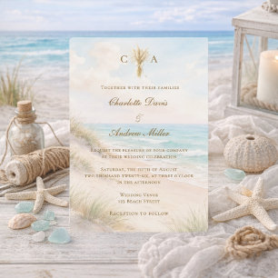 Invitation Mariage monogrammé sur la plage côtière