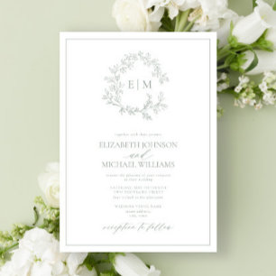 Invitation Mariage Monogramme vert Sage moderne