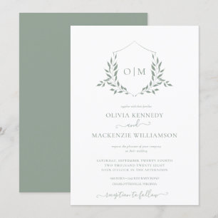 Invitation Mariage Monogramme vert Sage moderne