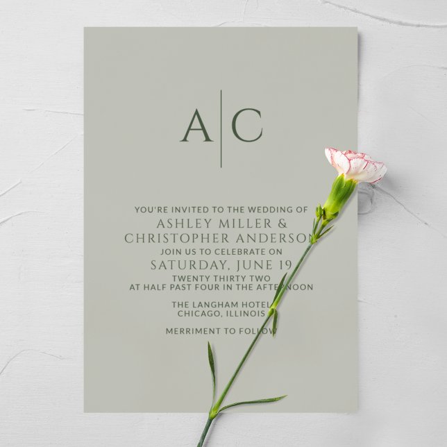 Invitation Mariage Monogramme vert simple et foncé (Créateur téléchargé)