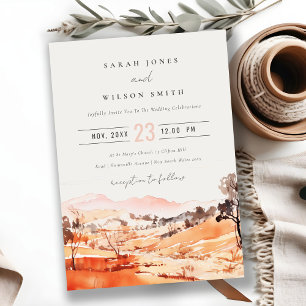 Invitation Mariage Montagnard aux Bois Aquarelle Orange Rosé