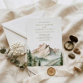 Invitation Mariage Montagnard Bohème Arqué à l'Aquarelle
