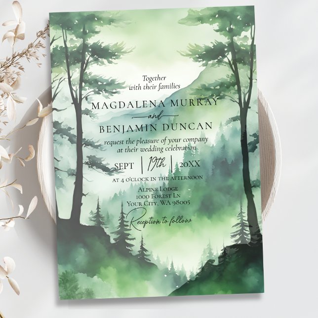 Invitation Mariage Montagne Rustique Épinette Pin Sapin (Créateur téléchargé)