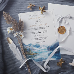 Invitation Mariage Montagne Rustique Lac Montana Code QR