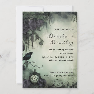 Invitation Mariage Montre Gothique Vert Foncé