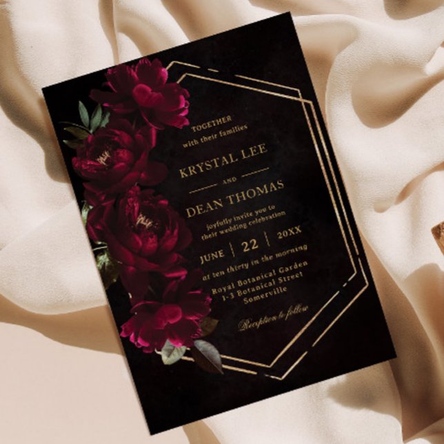 Invitation Mariage Moody Bourgogne Floral Peonies (Créateur téléchargé)