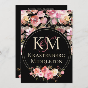 Invitation Mariage Moody foncé Monogram Blush Rose d'hiver