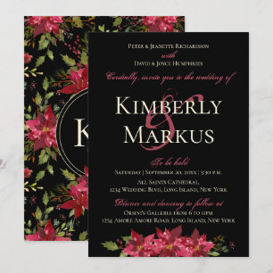Invitation Mariage Moody foncé Monogram Claret Red Poinsettia