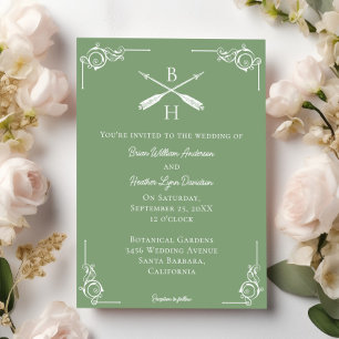 Invitation Mariage Moss Green Monogram et Flèches