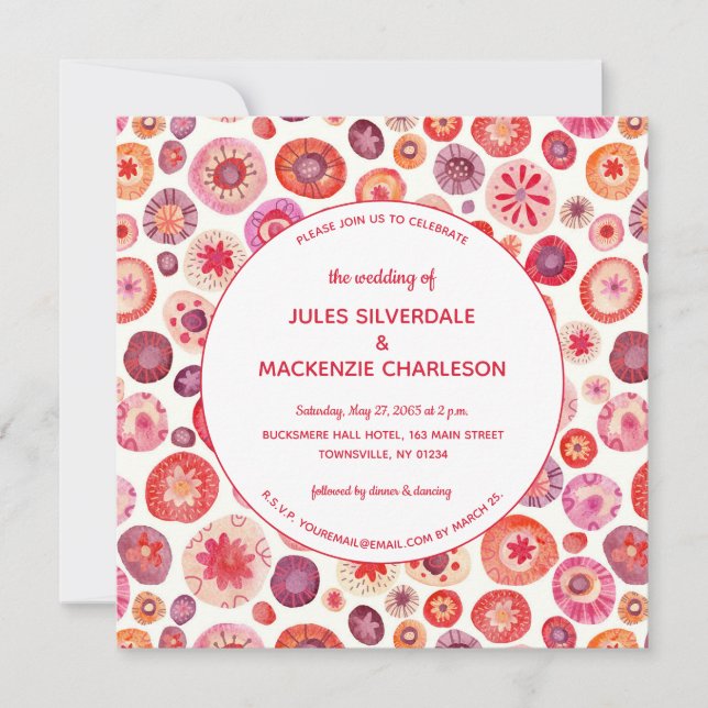 Invitation Mariage Motif Abstrait rose (Devant)