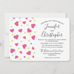 Invitation Mariage Motif de Coeurs Rose et Vert mignon