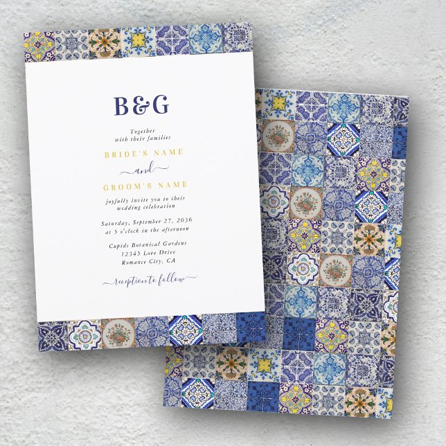Invitation Mariage Motif de tuiles portugaises méditerranéenn (Mediterranean Portuguese Tiles Pattern Invitation)