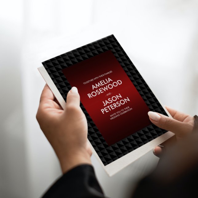 Invitation Mariage Motif en forme de polygone noir luxueux (Créateur téléchargé)