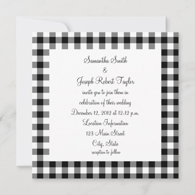 Invitation Mariage Motif en noir et blanc En vichy (Devant)
