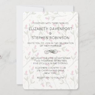 Invitation Mariage Motif Fleur sauvage rose et vert