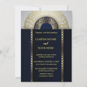 Invitation mariage motif géométrique élégant et chic en or bl