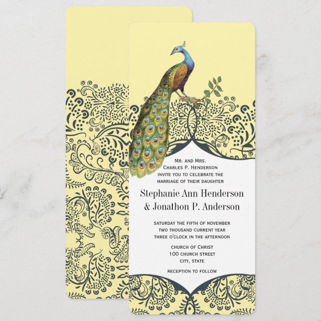 Invitation Mariage Motif Inséparable de Navy et Mustard Peaco (Devant / Derrière)