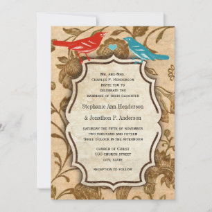 Invitation Mariage Motif Inséparable vintage Aqua Red