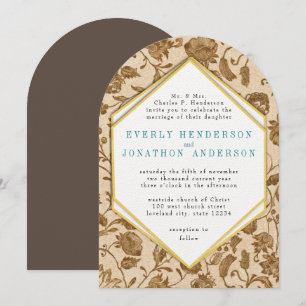 Invitation Mariage Motif Inséparable vintage Aqua Red