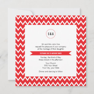 Invitation Mariage Motif Monogram Red et White Chevron