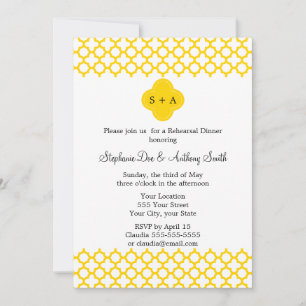Invitation Mariage Motif Monogram Yellow Quatrefoil