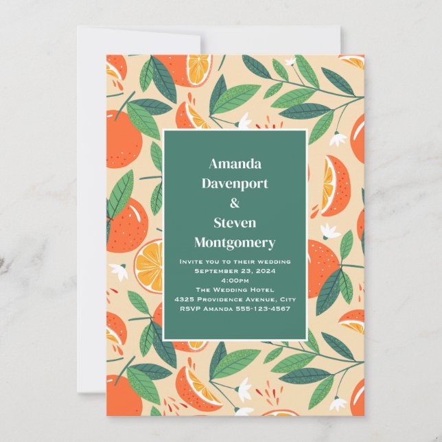 Invitation Mariage Motif rétro de fruits d'agrumes orange (Devant)
