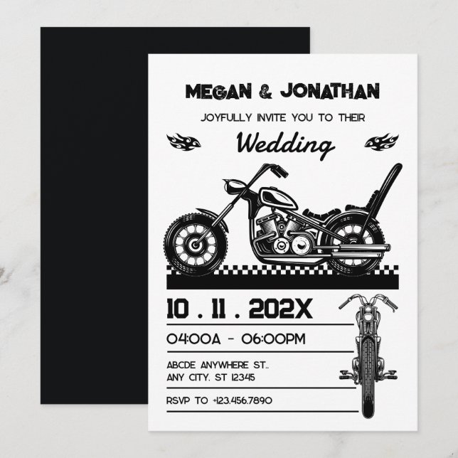 Invitation Mariage moto vintage (Devant / Derrière)