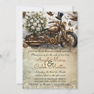 Invitation Mariage Motocyclette Biker Or Blanc