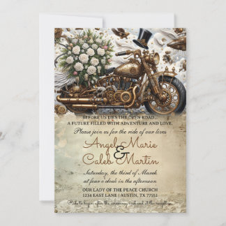 Invitation Mariage Motocyclette Biker Or Blanc