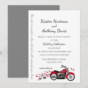 Invitation Mariage Motocyclette et Cœurs