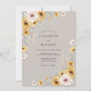 Invitation Mariage Moutarde Ambre Ranunculus Eucalyptus