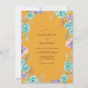 Invitation Mariage Moutarde Aqua Ranunculus Gris Eucalyptus