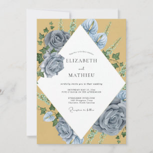 Invitation Mariage Moutarde Pervenche Rose