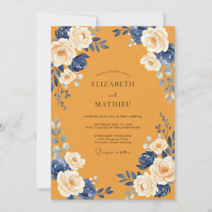 Invitation Mariage Moutarde Rose Navy