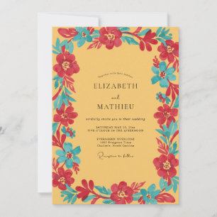 Invitation Mariage Moutarde Téal Coquelicot