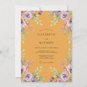Invitation Mariage Moutarde Violet Ranunculus Eucalyptus