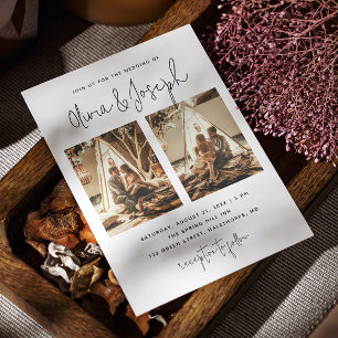 Invitation Mariage multi-photo simple noir et blanc propre