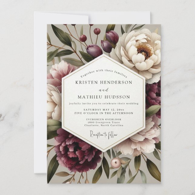 Invitation Mariage Murmure Floral Prune (Devant)