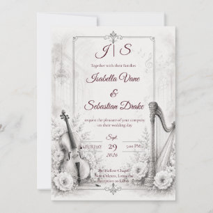 Invitation Mariage Musical Élégant Monochrome