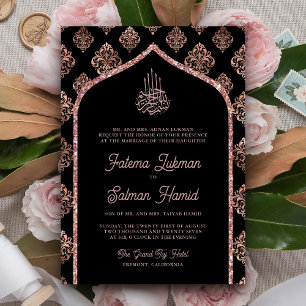 Invitation Mariage Musulman à l'Arche en Or de Rose Noire Dam