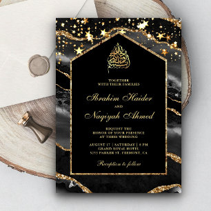 Invitation Mariage Musulman à Marble Arch Black Gold Agate