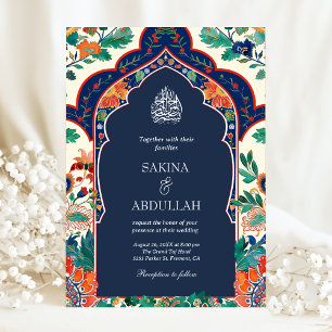 Invitation Mariage musulman bleu marine avec incrustation flo