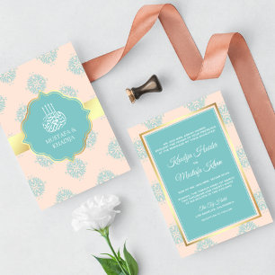 Invitation Mariage Musulman Damassé Pastel Rustique Abricot T