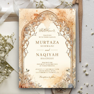 Invitation Mariage musulman d'arch islamique à l'aquarelle vi
