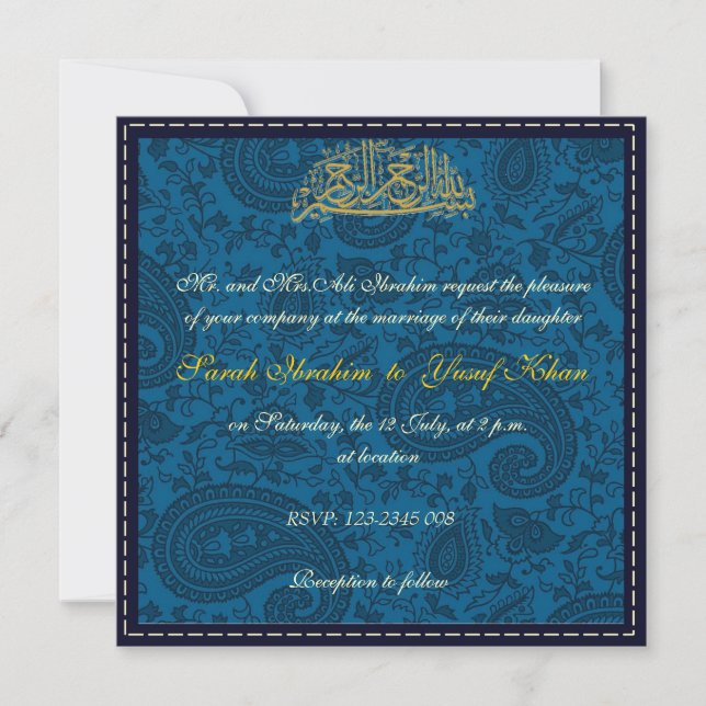 Invitation mariage musulman de Blue Damask (Devant)