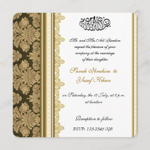 Invitation Mariage musulman de brocard de damassé d'or