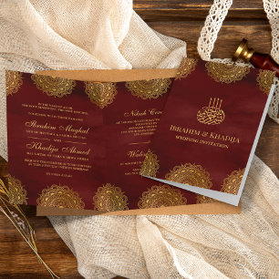 Invitation Mariage Musulman de Style Asiatique Rouge de Bourg
